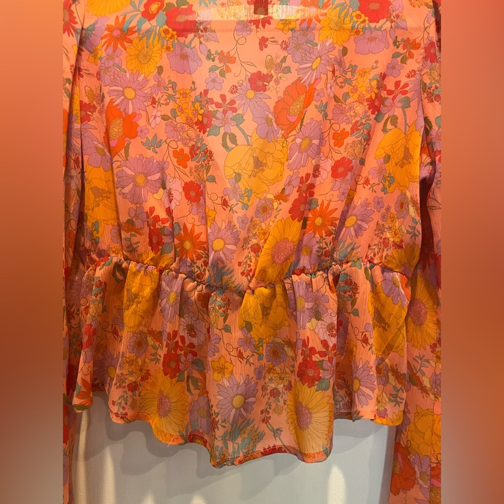 Wild Fable Floral Sheer Blouse - Orange and Pink XS - Picture 4 of 6
